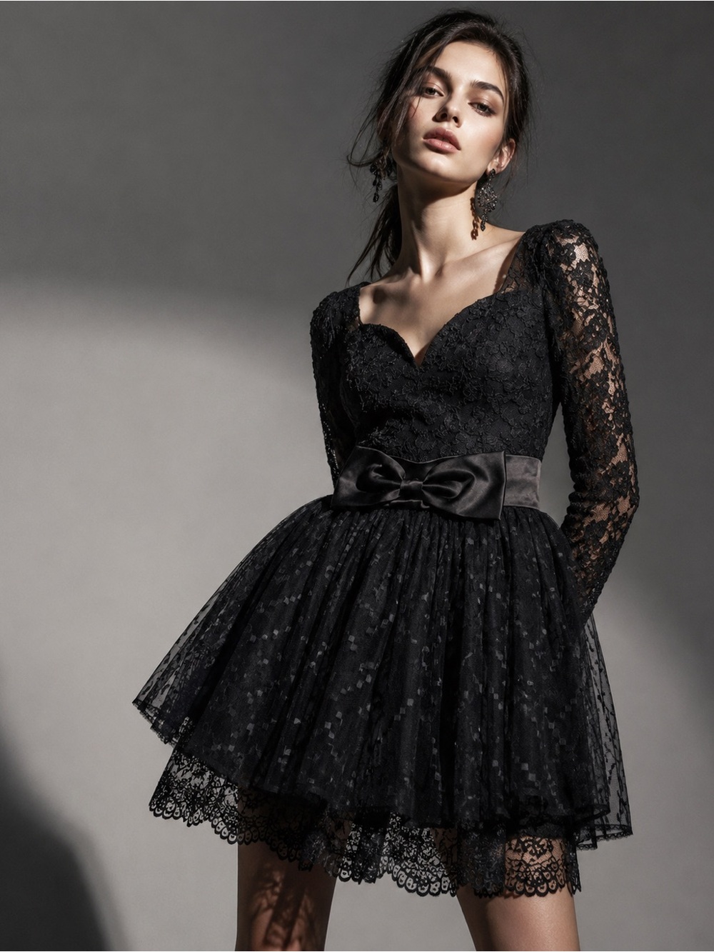 Vintage Jessica McClintock Gunne Sax Black Lace Bow Dress 9/10 80s Goth Prom